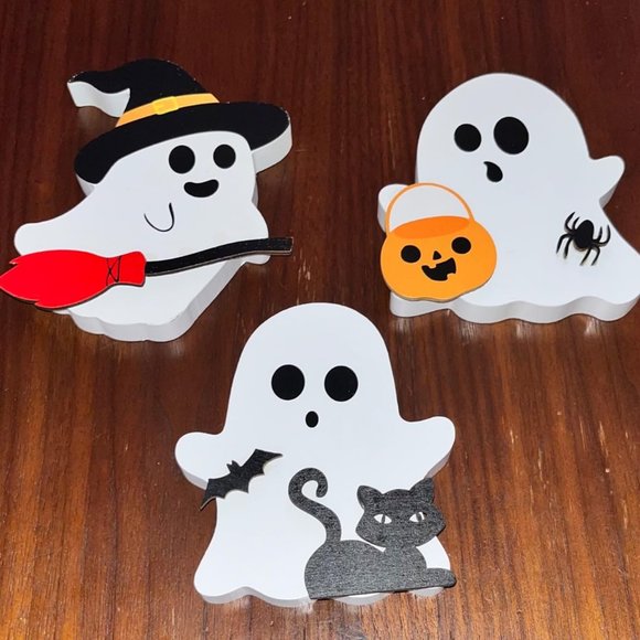 Ghost Halloween Decorations Indoor Wooden Tiered Tray Decor Table Sign - Picture 8 of 9